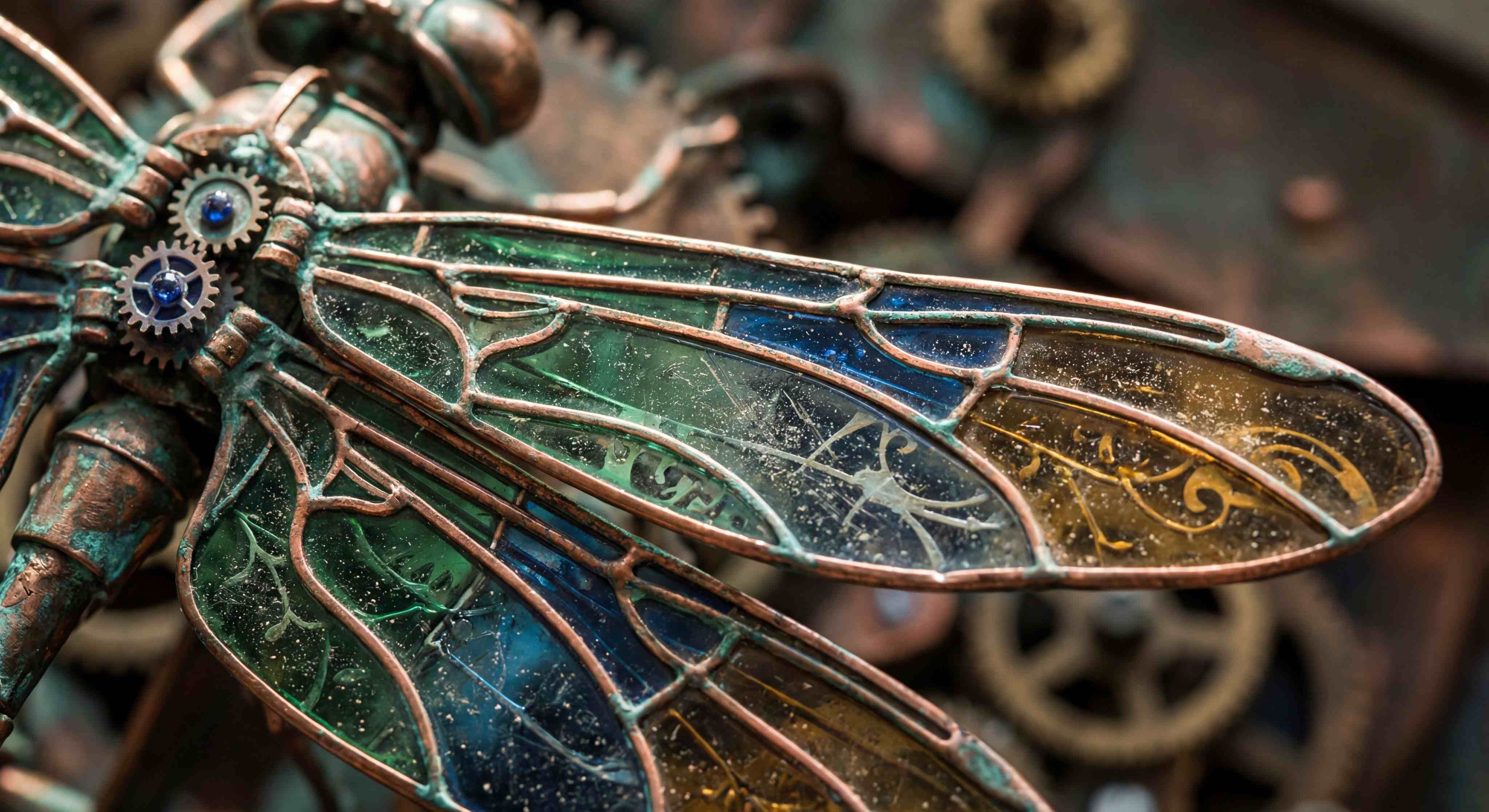 Nano Banana 2 AI generated - Steampunk dragonfly wings macro detailed gears art