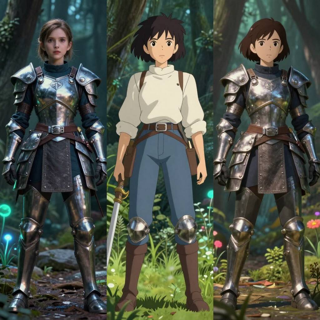 Z image AI generated female warrior in multiple artistic styles showcase
