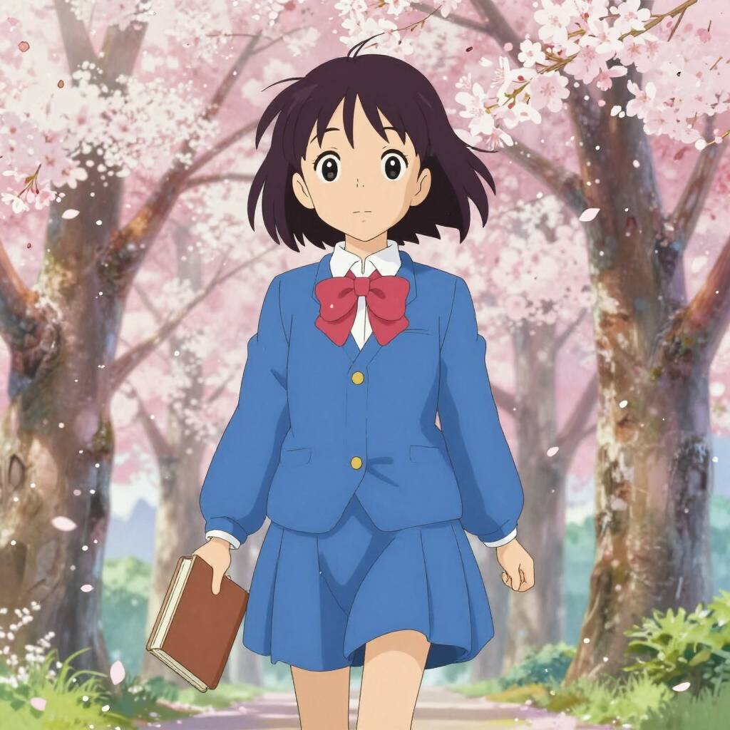 Z image AI generated Studio Ghibli style anime girl in cherry blossom forest